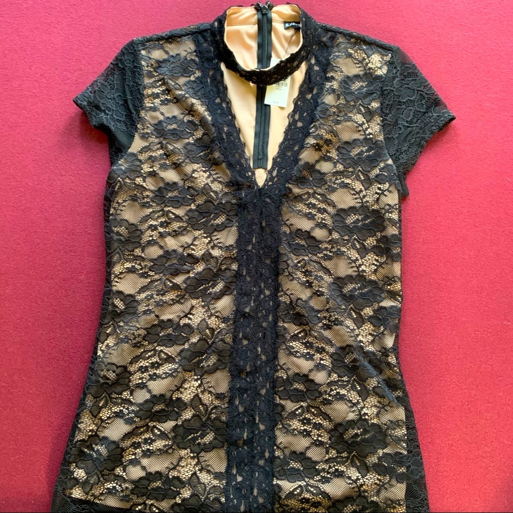 Lace black and nude top